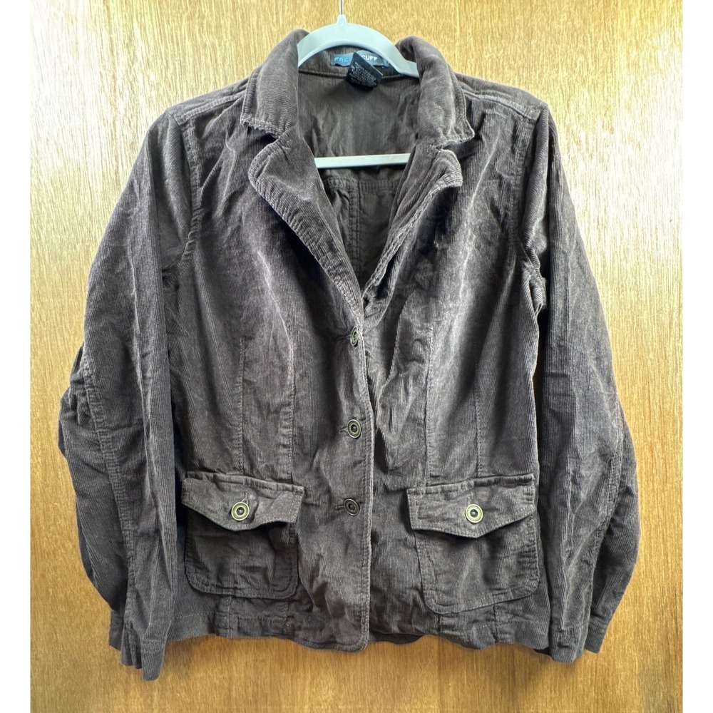 French Cuff Corduroy Blazer Women Size M Brown Excellent Y2K Button Up Jacket
